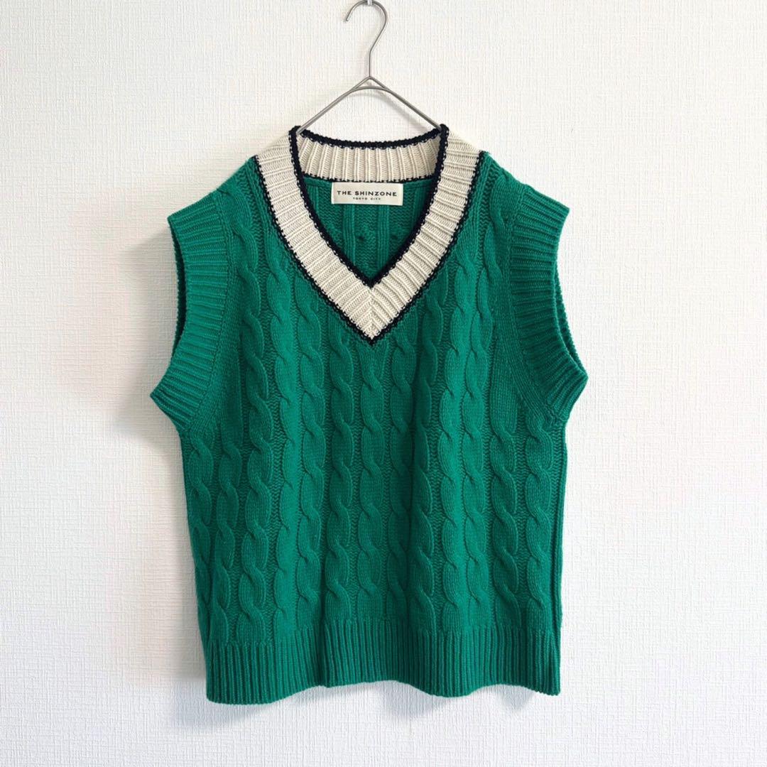 THE SHINZONE 2022 Cable Knit Vest Green