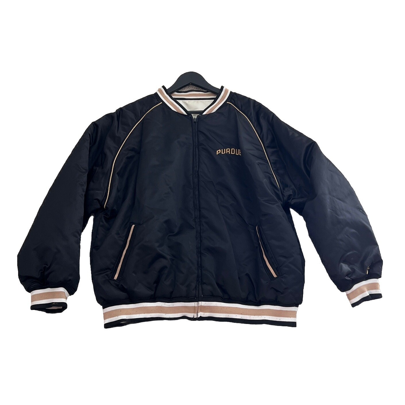 Vintage Starter Purdue Boilermakers Jacket XL Satin Double Sided Zip Front