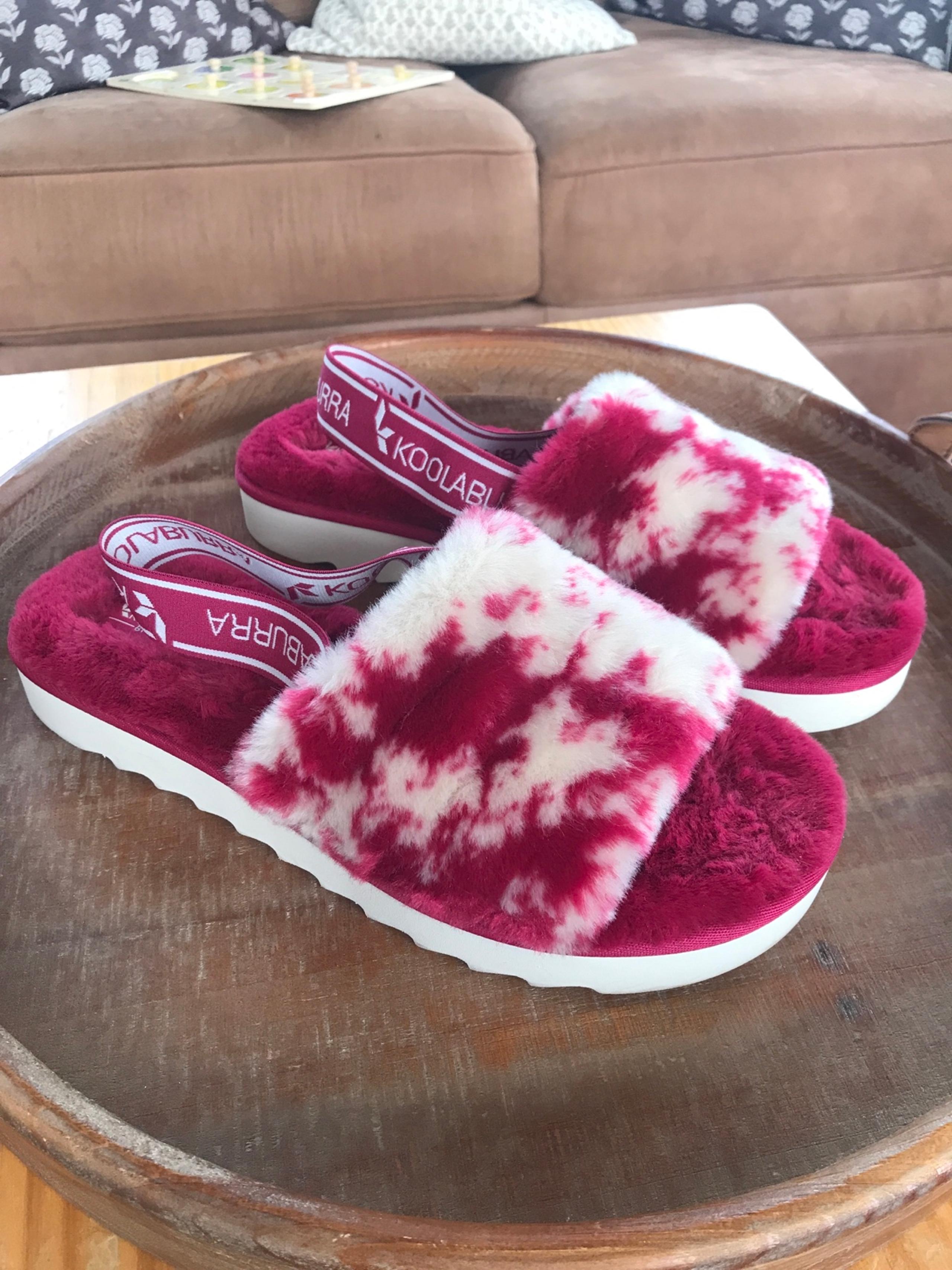 Koolaburra by Ugg fuzz n II faux fur slippers Sz 12 fuchsia and cream slingback