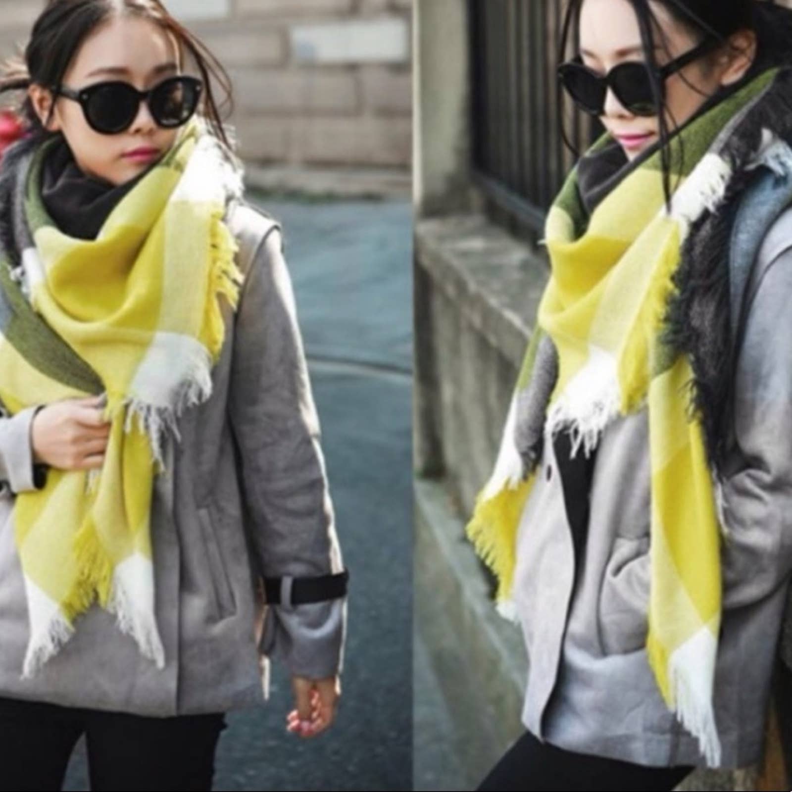 100% fit guarantee Tartan Scarf Blanket Plaid Yellow & Gray Women 100% fit guarantee Tartan Scarf Blanket Plaid Yellow & Gray Women