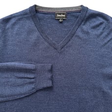 Neiman Marcus 100% Merino Wool Sweater V-Neck Soft Knit Pullover Blue Mens XL