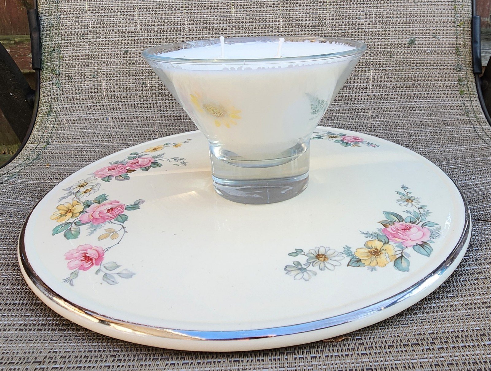 Vintage Homer Laughlin Cake Plate w/ New Soy Candle