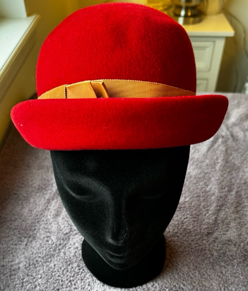 Vintage Union Made Women's Red Wool Felt Derby Hat