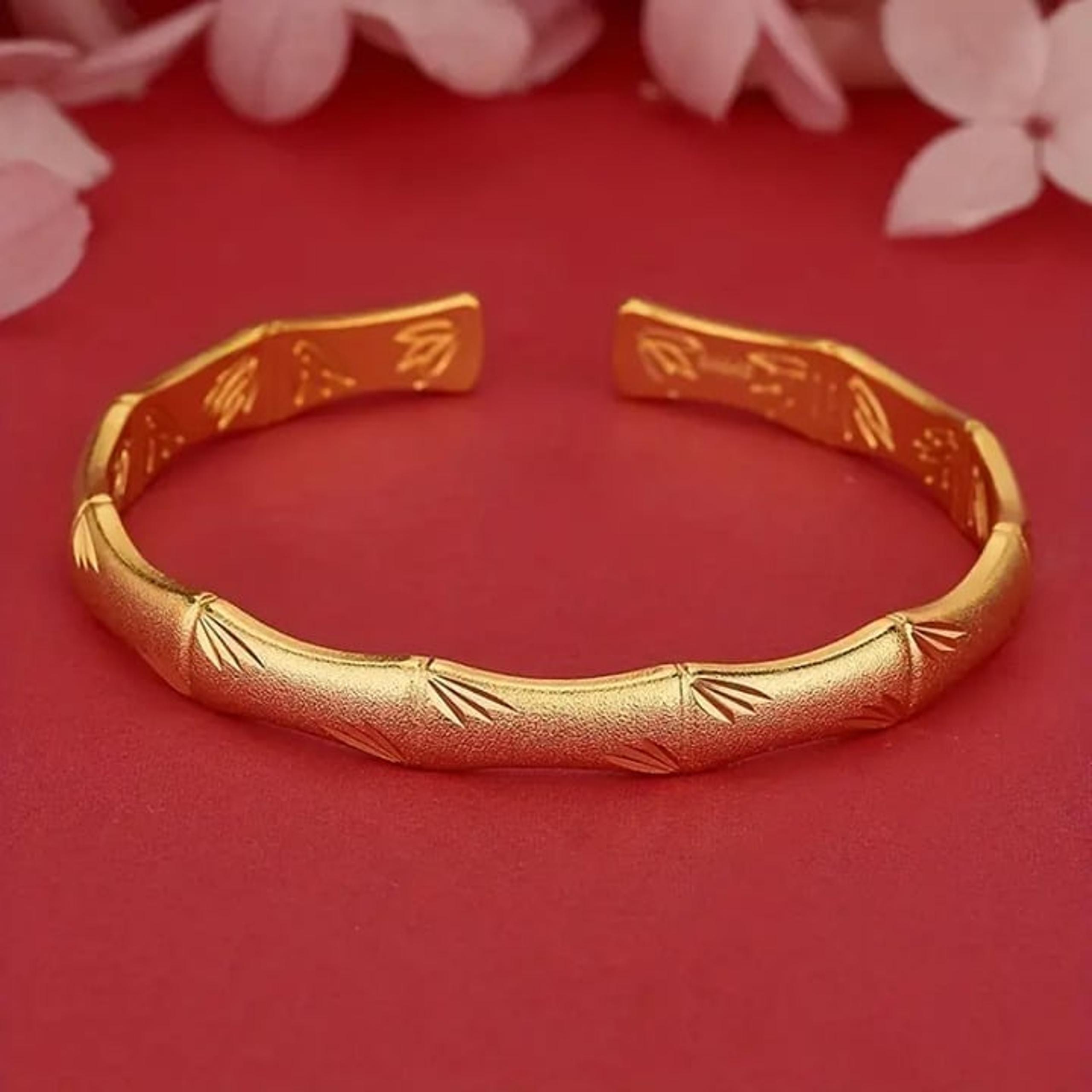 14K Gold Womens Etched Bamboo Bangle Cuff Bracelet 14 Karat Silver Jewelry NEW