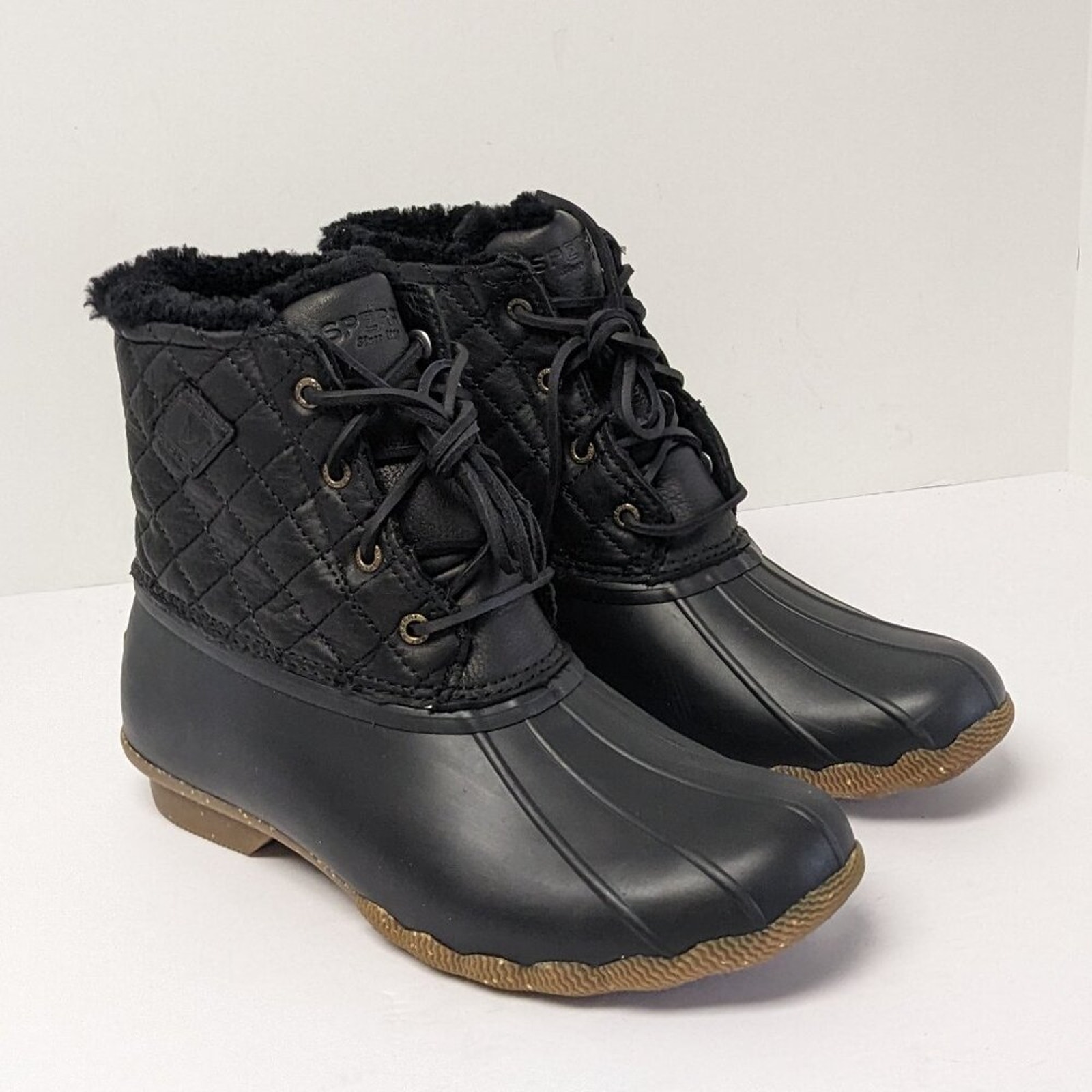 Sperry Saltwater Winter Lux Duck Boots, Black Quilt, Women's 9 M