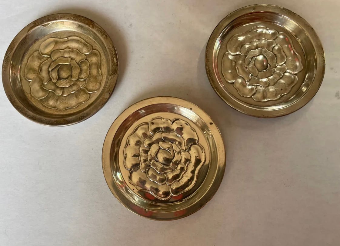 Vintage sterling silver lot of 3 mini plates w/ flower design