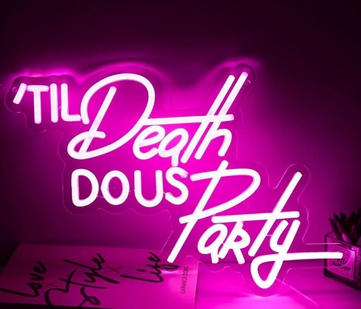 Fun Bright Hot Pink “Til’ Death Do Us Party” LED Night Light Room Wall Decor