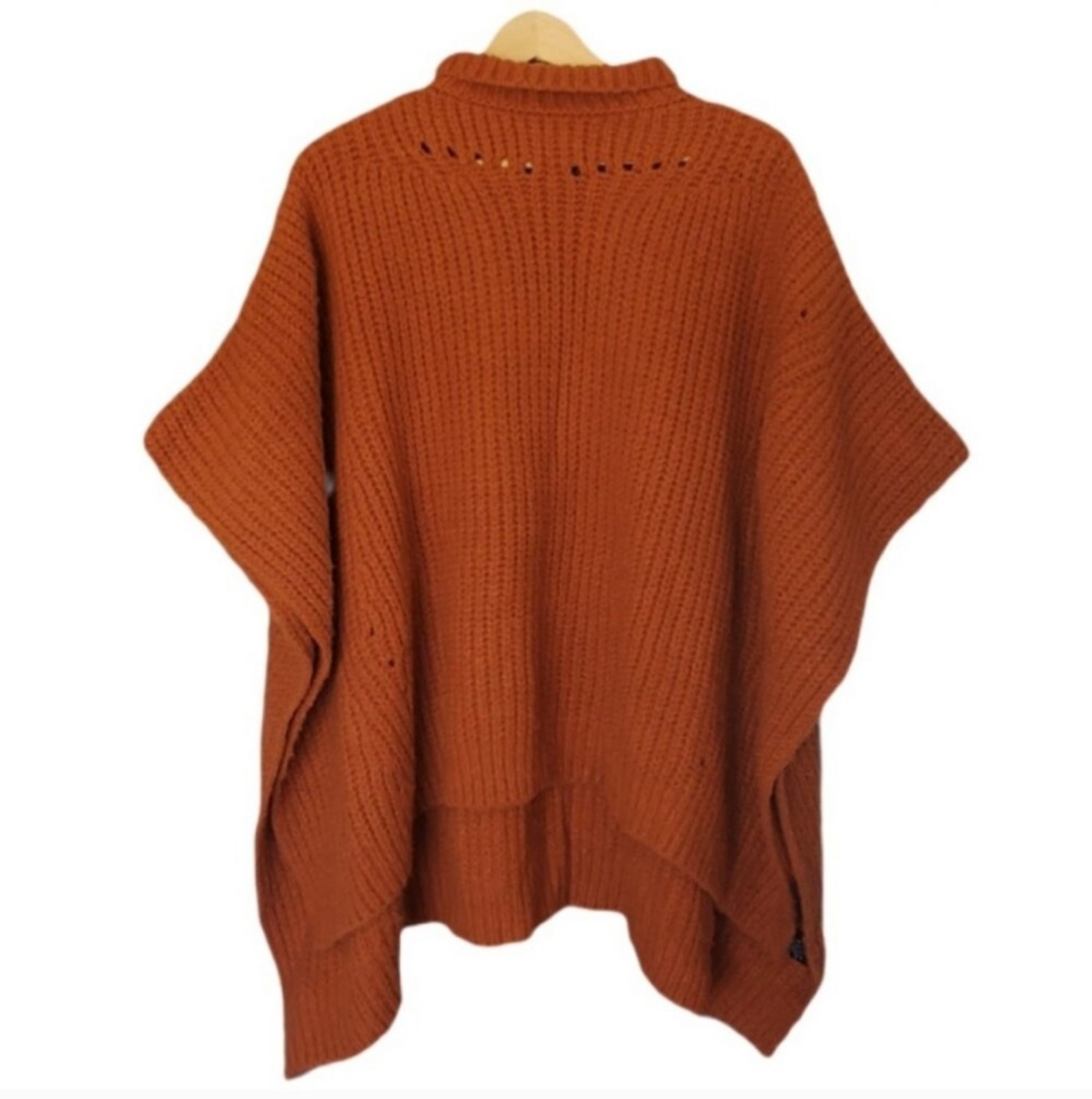 Anthropologie Women's OS Orange Turtleneck Thick Knit Poncho