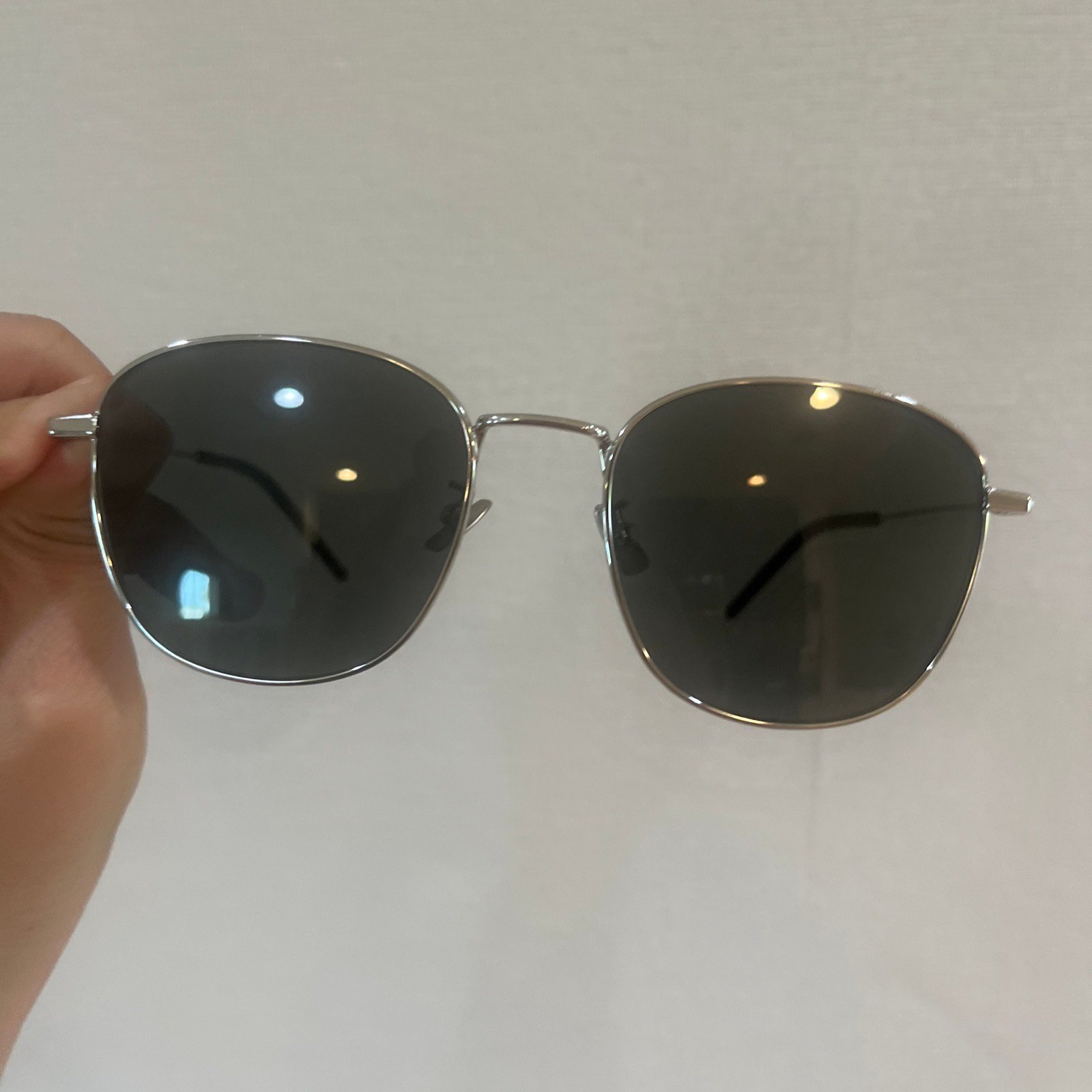Saint Laurent Unisex Aviator Silver Silver Green Fashion Designer Eyewear