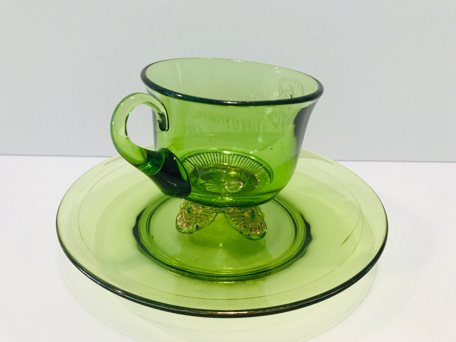Antique Tarentum Victoria Green & Gold Hand Painted Coffee Cup & Saucer 22K Gild