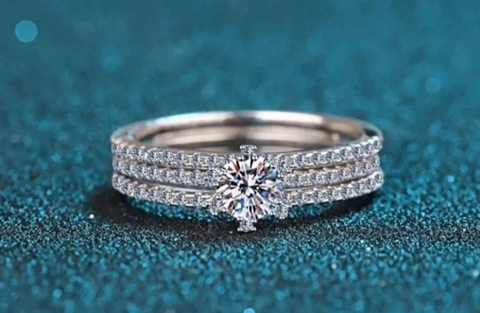 Genuine Moissanite Engagement Ring and Wedding Band Set Size 5,6,7,8,9