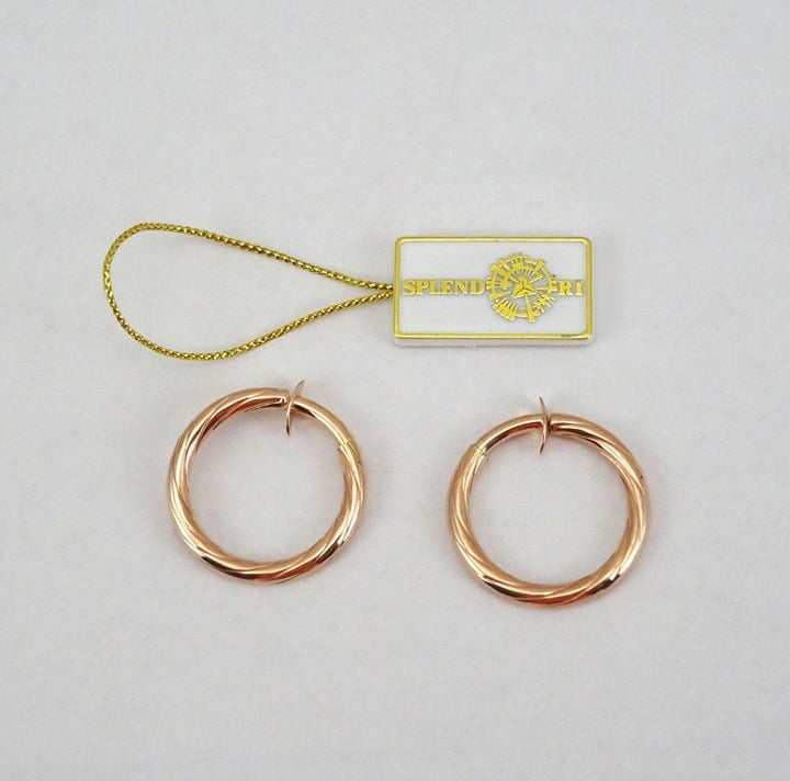14K Clip-on Hoop Earrings Rose Gold Splendori of Italy, H2
