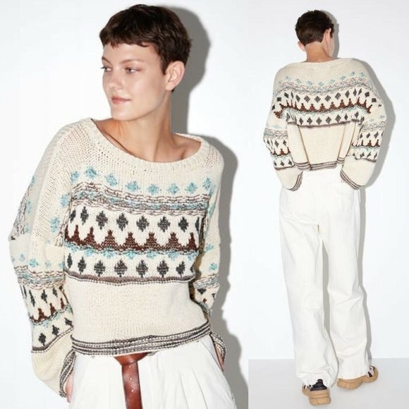 Zara Jacquard Short Sweater Long Sleeve Size L NWT