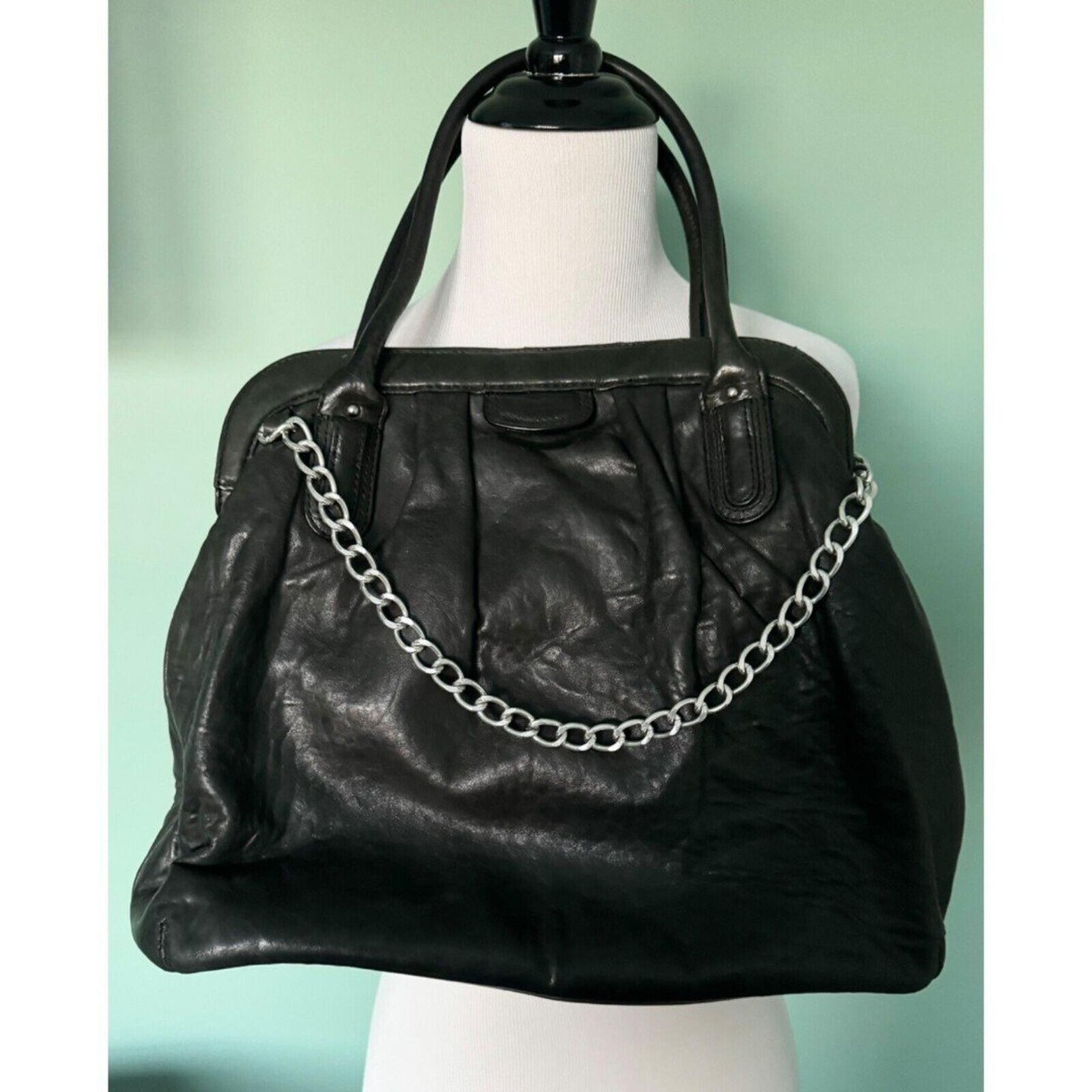 Vintage Banana Republic large black buttery soft leather satchel bag with chain