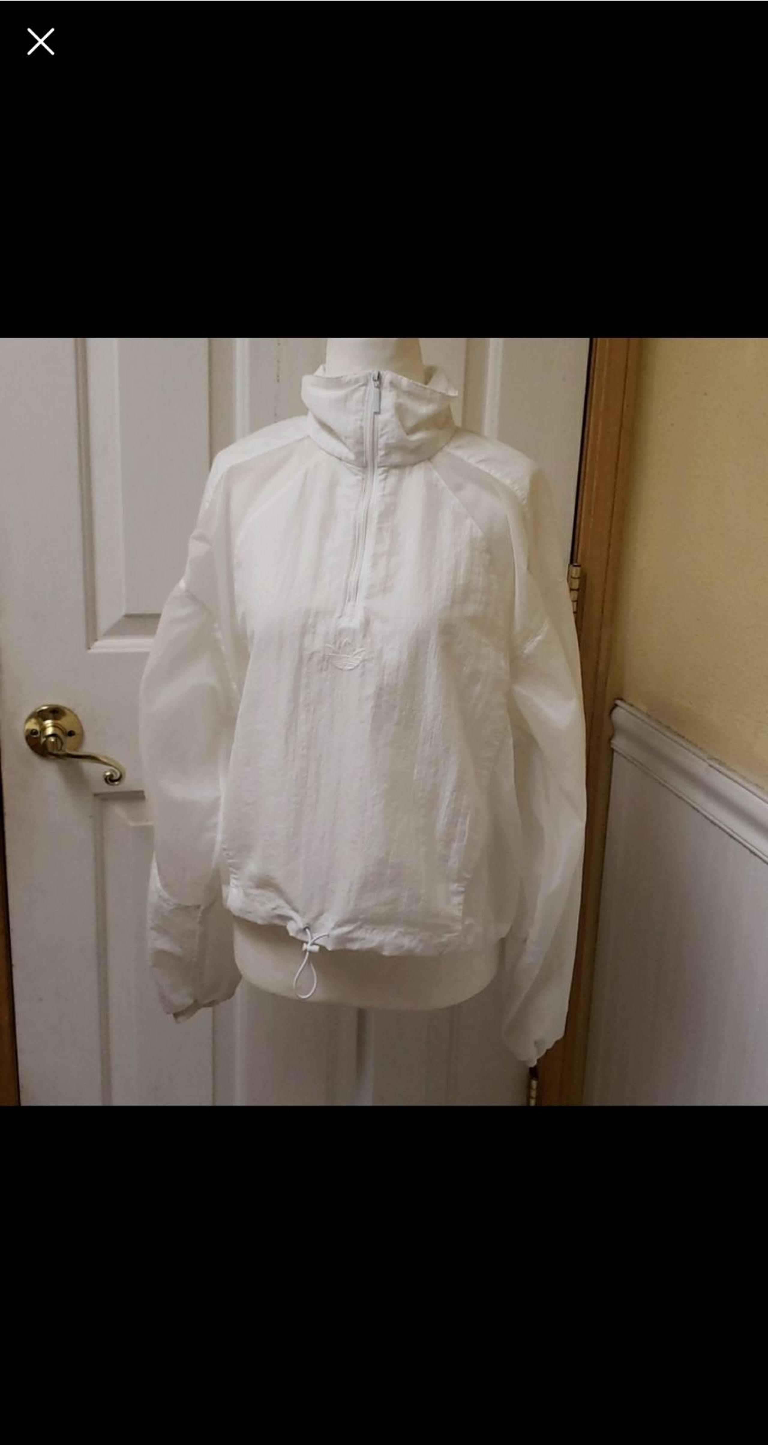 Adidas nylon white half zip running jacket crop with drawstring SIZE small