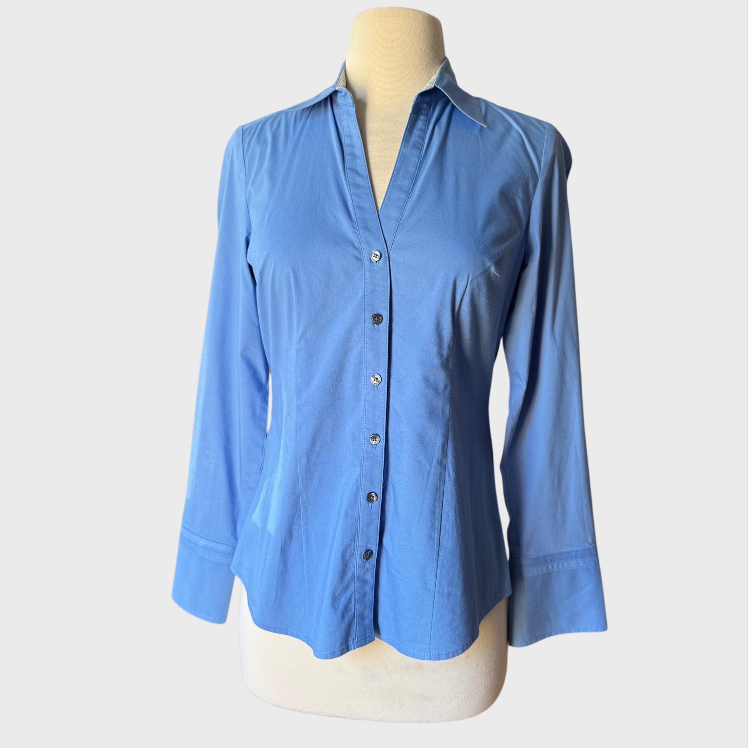 Express Design Studio Button Long Skeeve Top Small Women’s Light Solid Blue