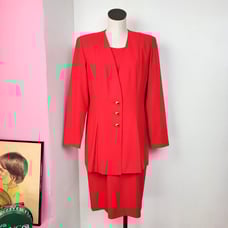 Vintage 90s Liz Claiborne Red Sheath Dress & Blazer Set