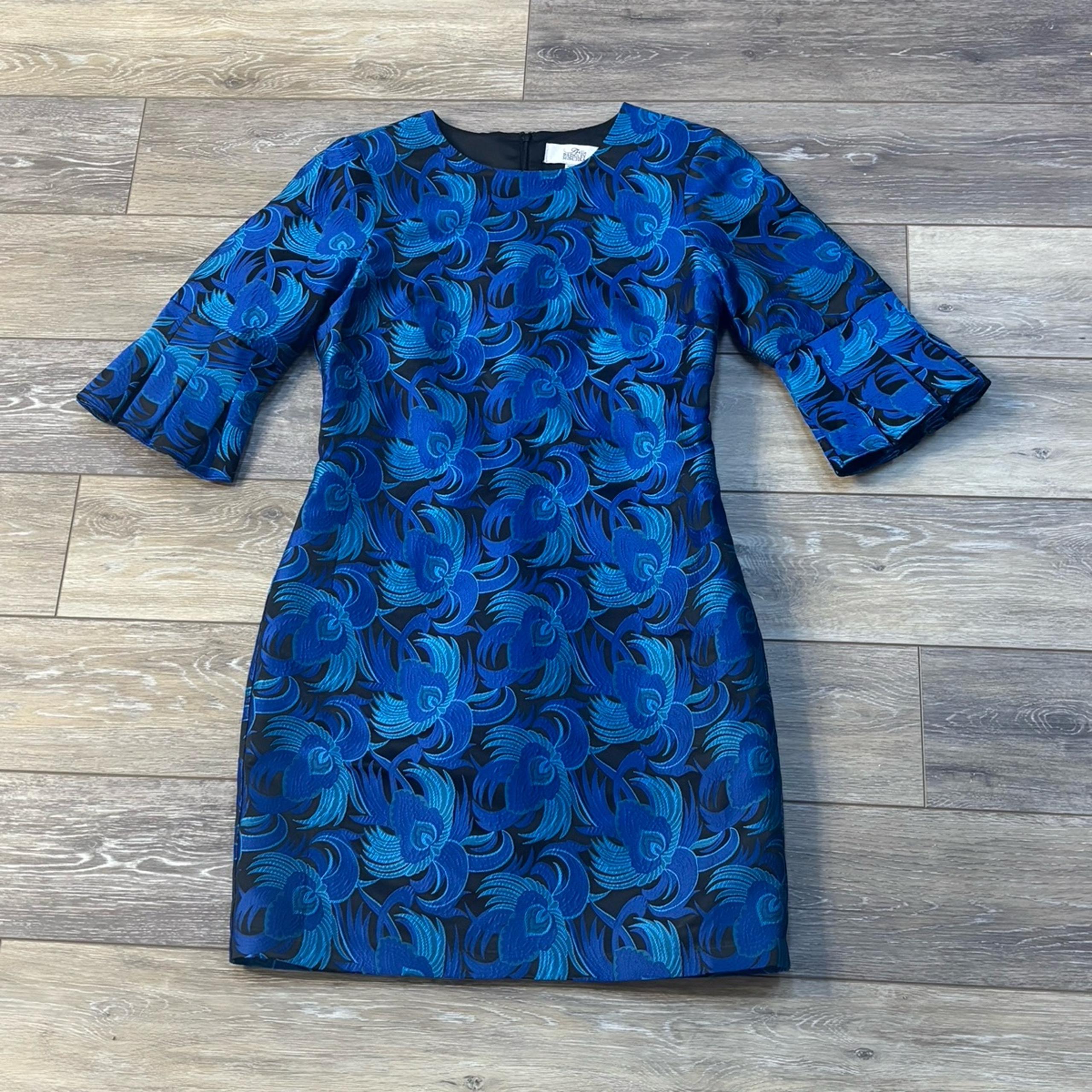 Badgley Mischka Belle Dress Women’s Sz 4 Blue Jacquard Peacock Evening Holiday