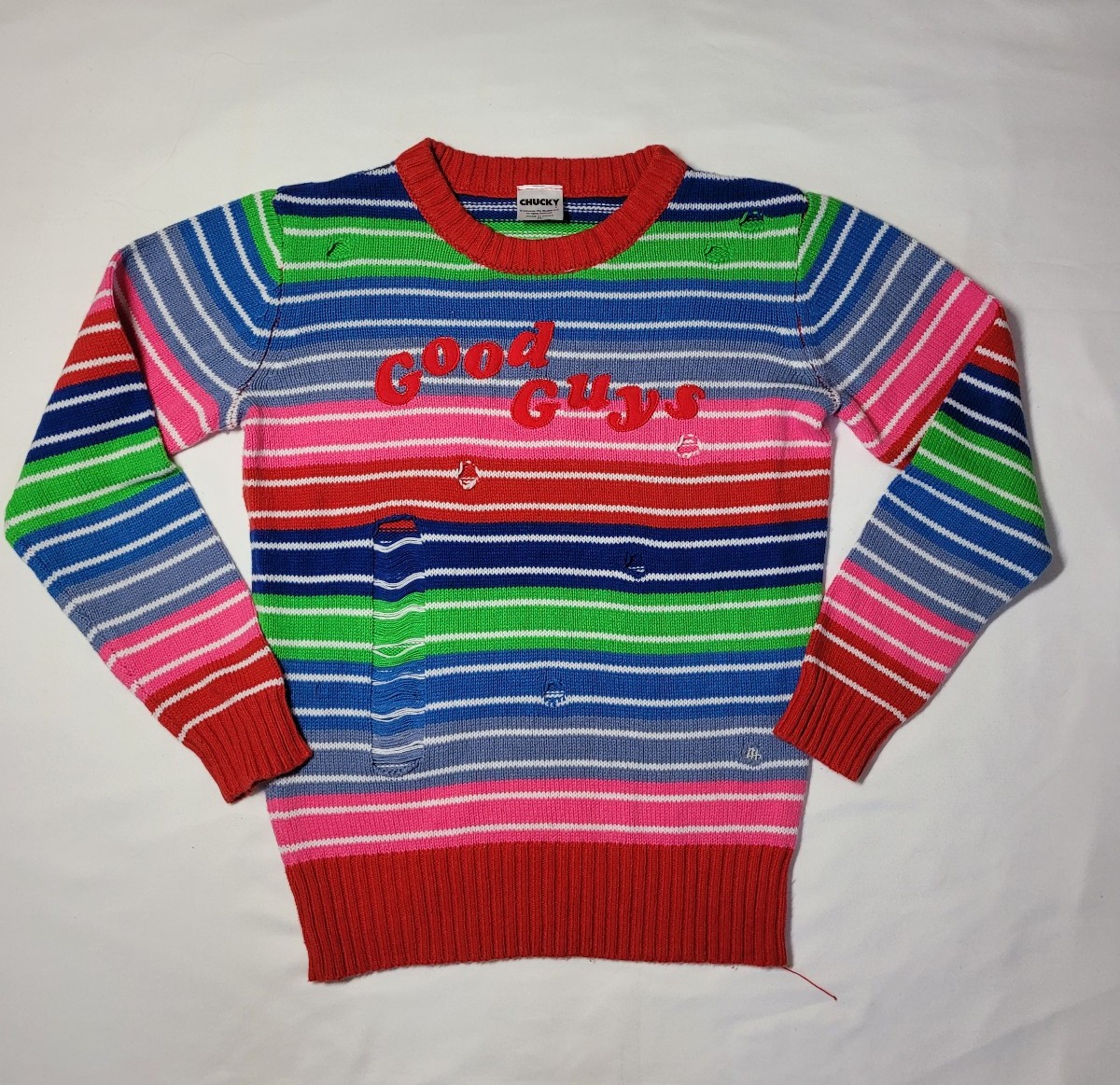 Chucky Good Guys Striped Distressed Sweater