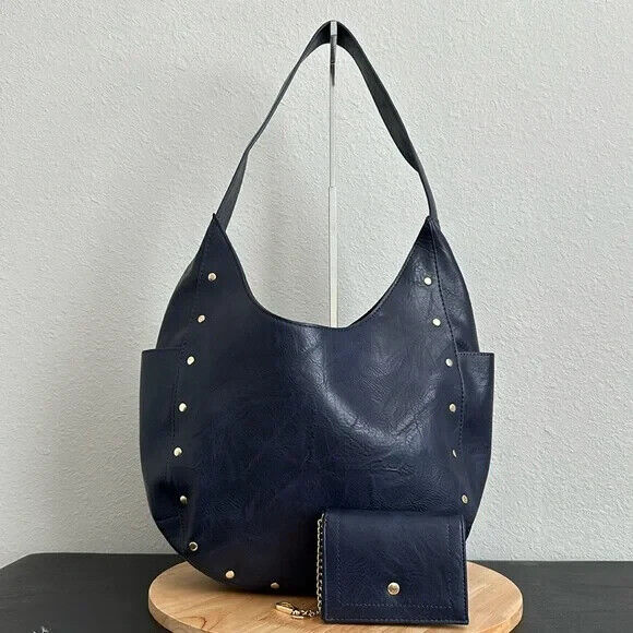 AHDORNED Studded Hobo with Wallet - Navy a554198
