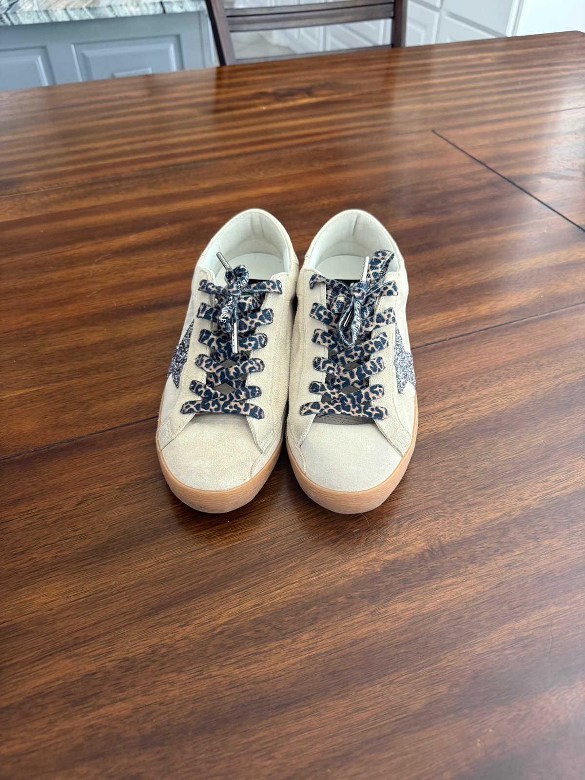 Golden Goose Women's Super-Star in ice-gray suede w/ leopard GG laces - size 39