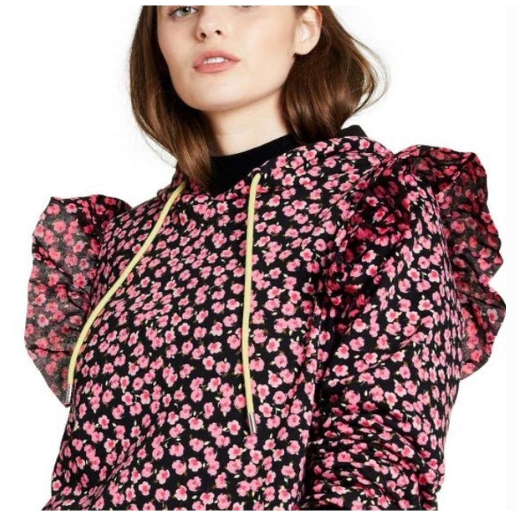 NWT Sandy Liang x Target Women's Floral Print Ruffle Hooded Sweatshirt Pink M