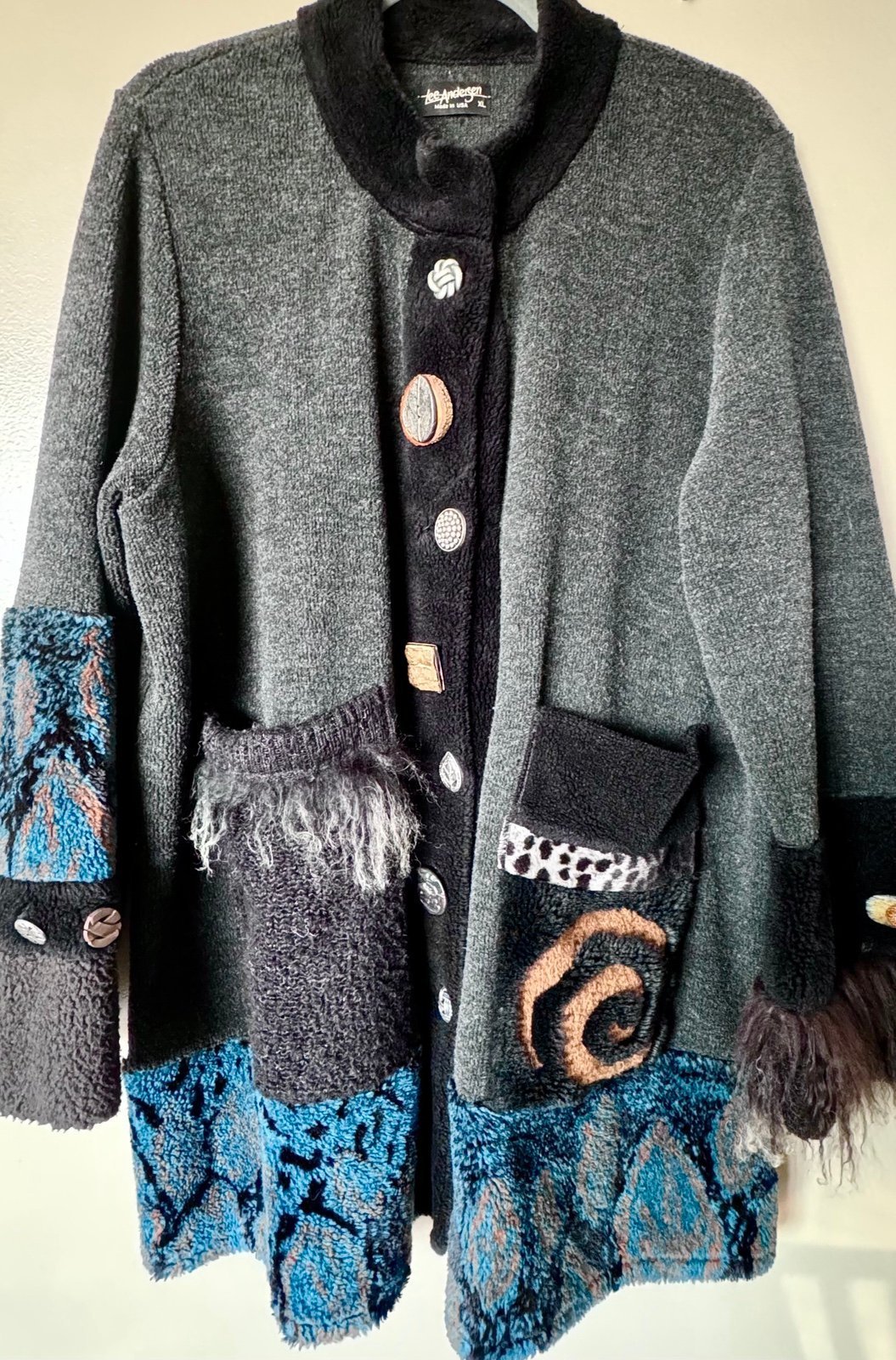 EUC Lee Anderson Whimsical Fleece Jacket Button Up Winter Coat Sweater Fun XL