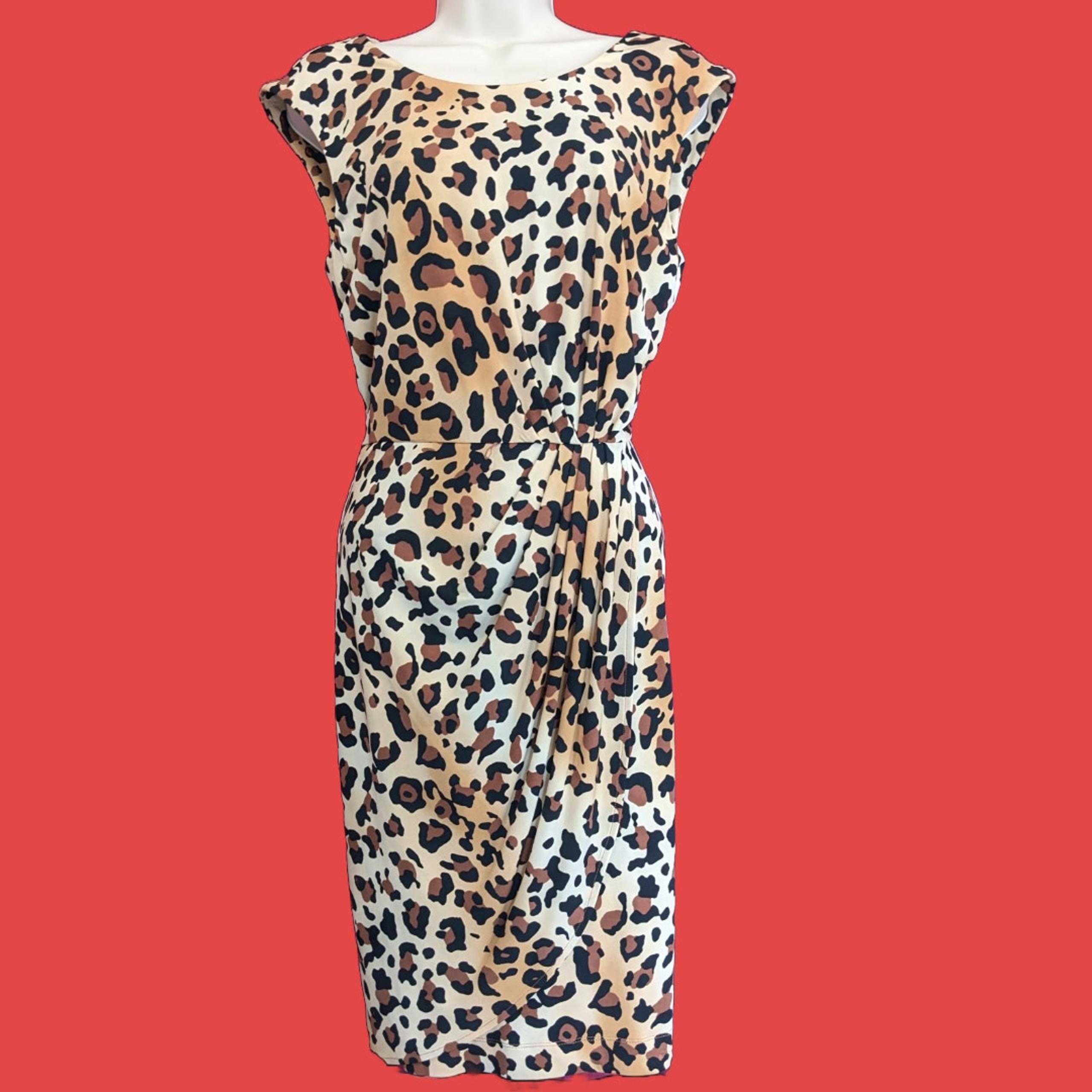 Cap Sleeve Cheetah Print Draped Skirt Dress by Calvin Klein SIze 4