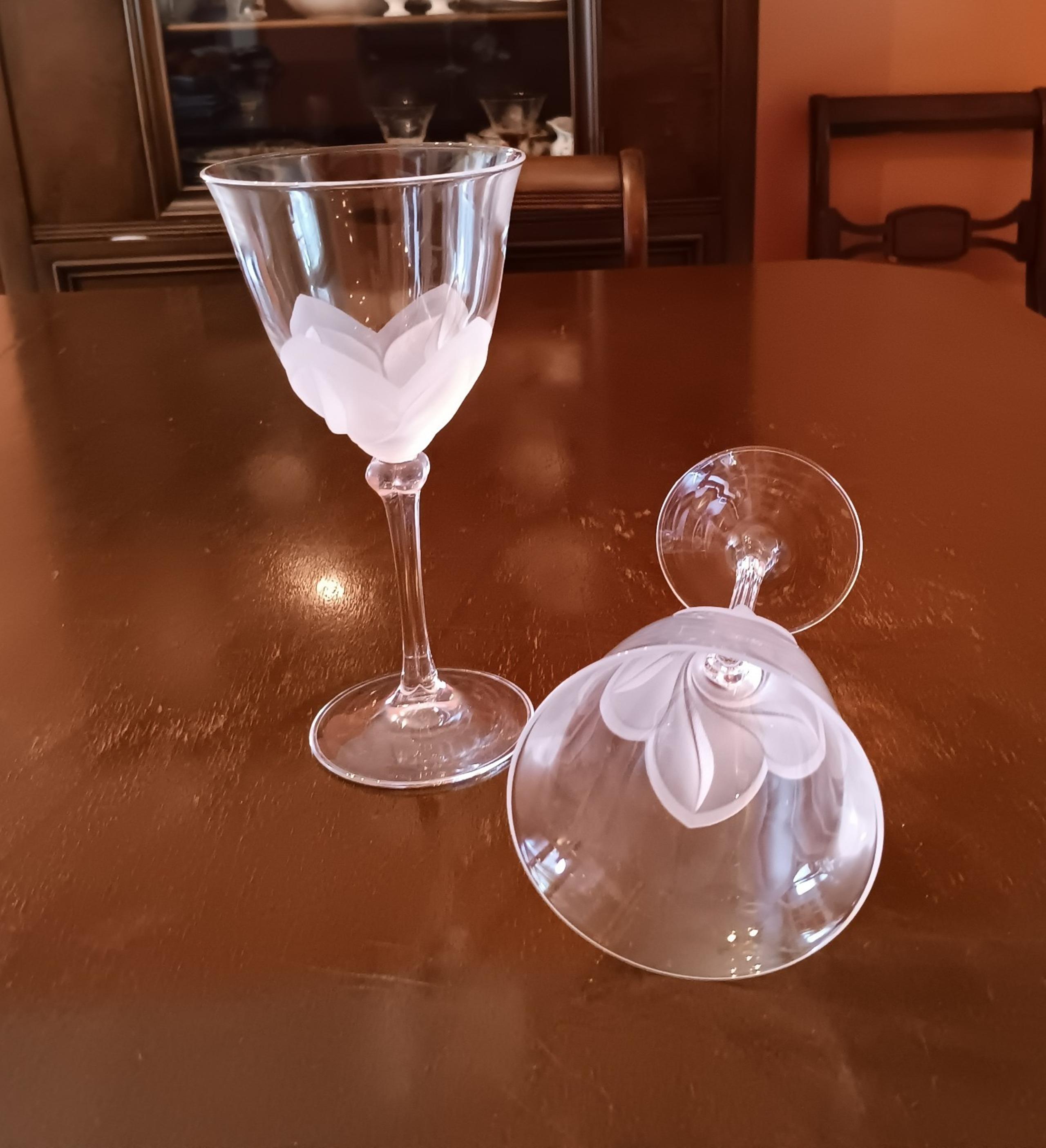 Two Lovely Cristal D'Arques-Durand Florence Frosted Petal Water/Wine Glasses