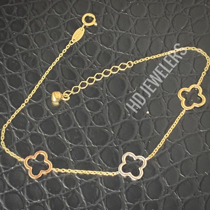 SOLID 14KT GOLD 3 MOTIFS CLOVER BRACELET