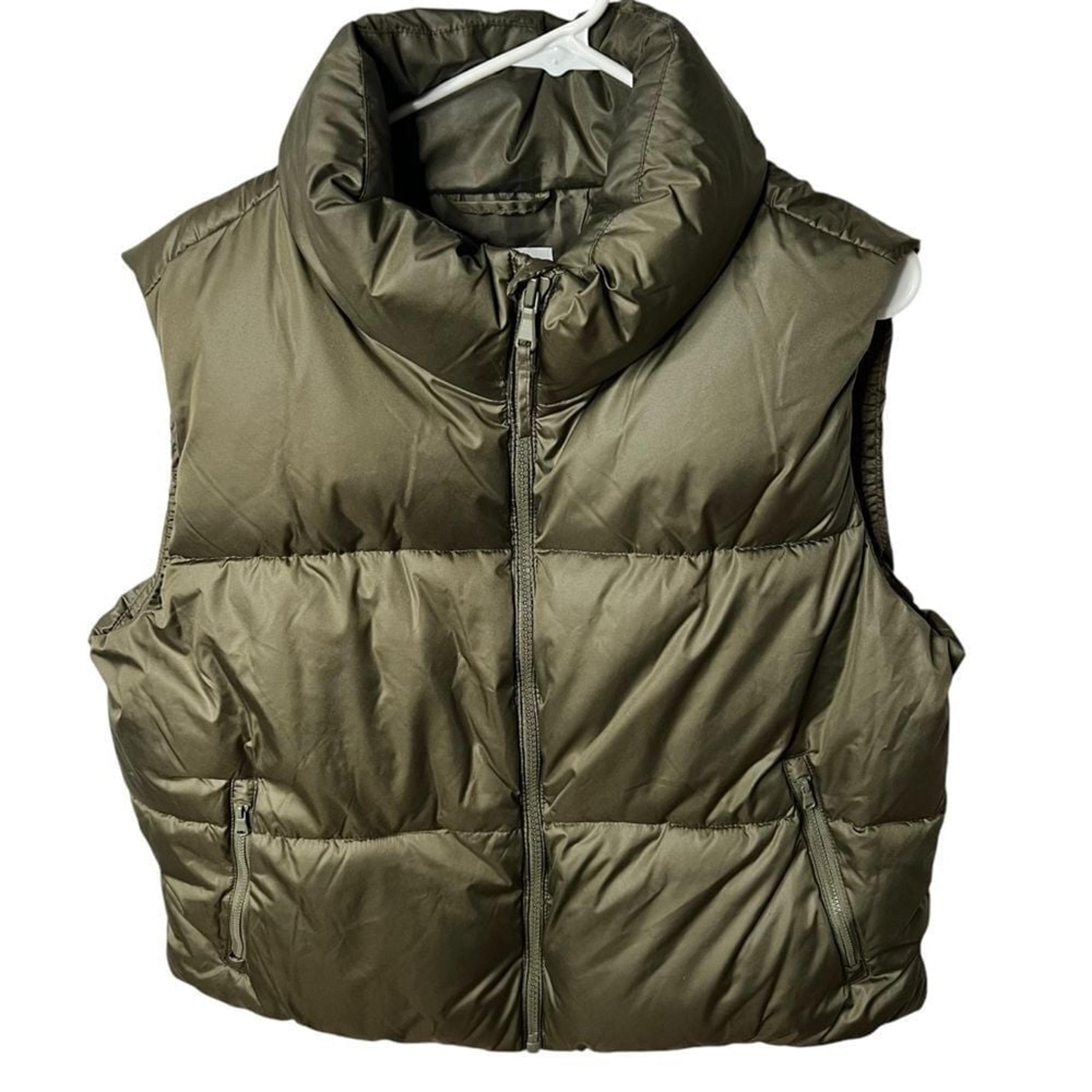 Old Navy Vest Men L Puffer Jacket Full Zip Draw String Conifer Green S/752070-