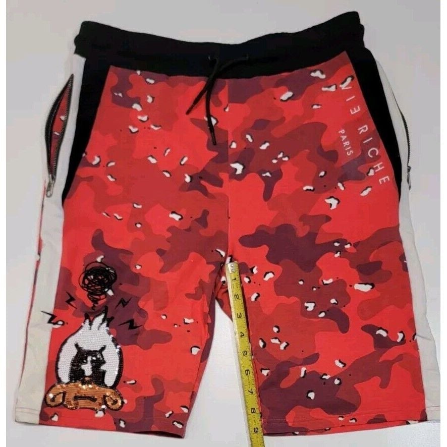 Vie Riche Paris Camo Shorts Duck Logo Sequins Men's Size Medium Designer