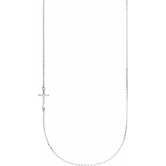 Sterling Silver Off-Center Sideways Cross 16 Necklace