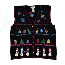 White Stag Vintage Embroidered Holiday Sweater Vest Knit Snowman Women's XL 90s