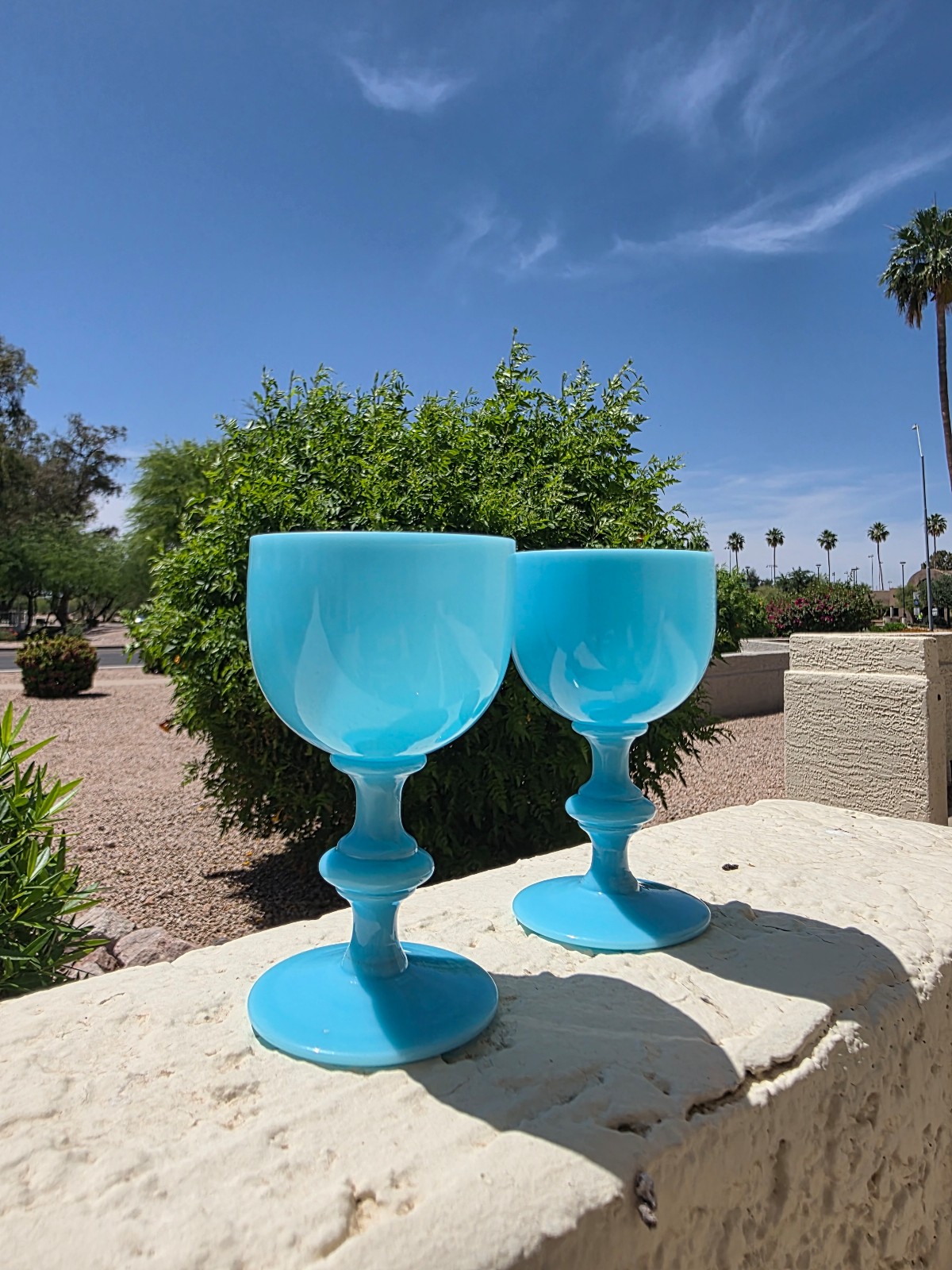 Vtg Portieux Vallerysthal Blue Opaline Goblets - 2