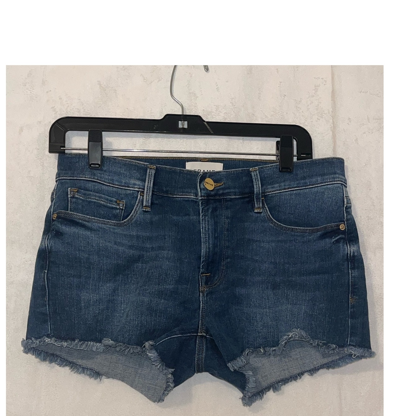 Frame Le Cut Off Women's Denim Jean Shorts Size 27 Dark Wash w/ Frayed Hems