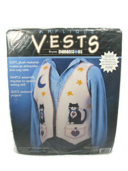 Dimensions Black Cat Applique Country Kitten Vest Sewing Kit