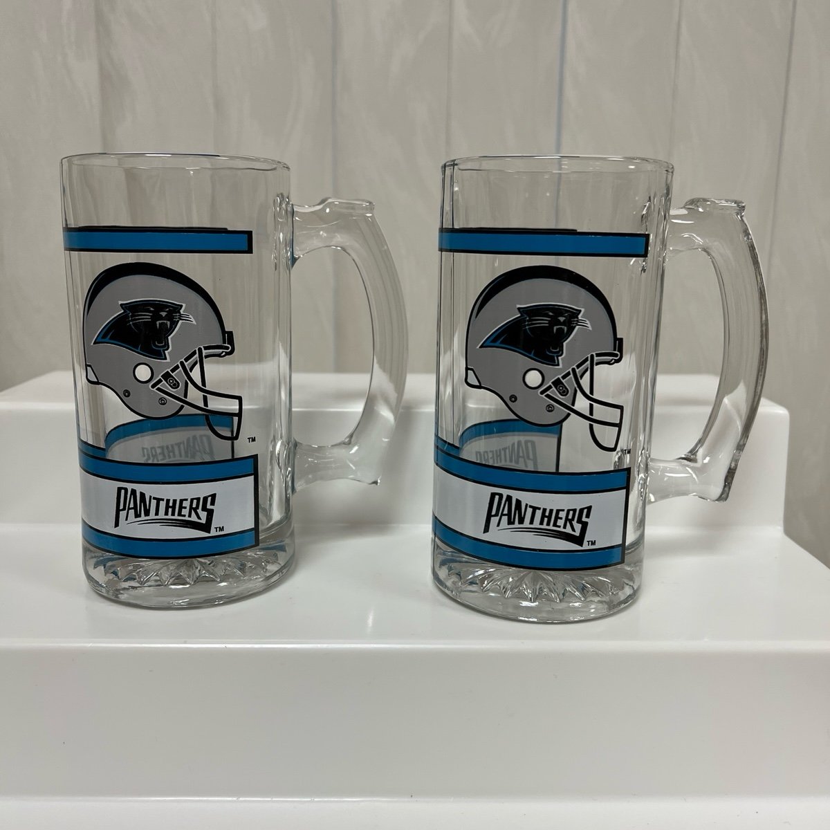 Vintage NFL Football CAROLINA PANTHERS 12 oz Glass Beer Stein Mug 1990s