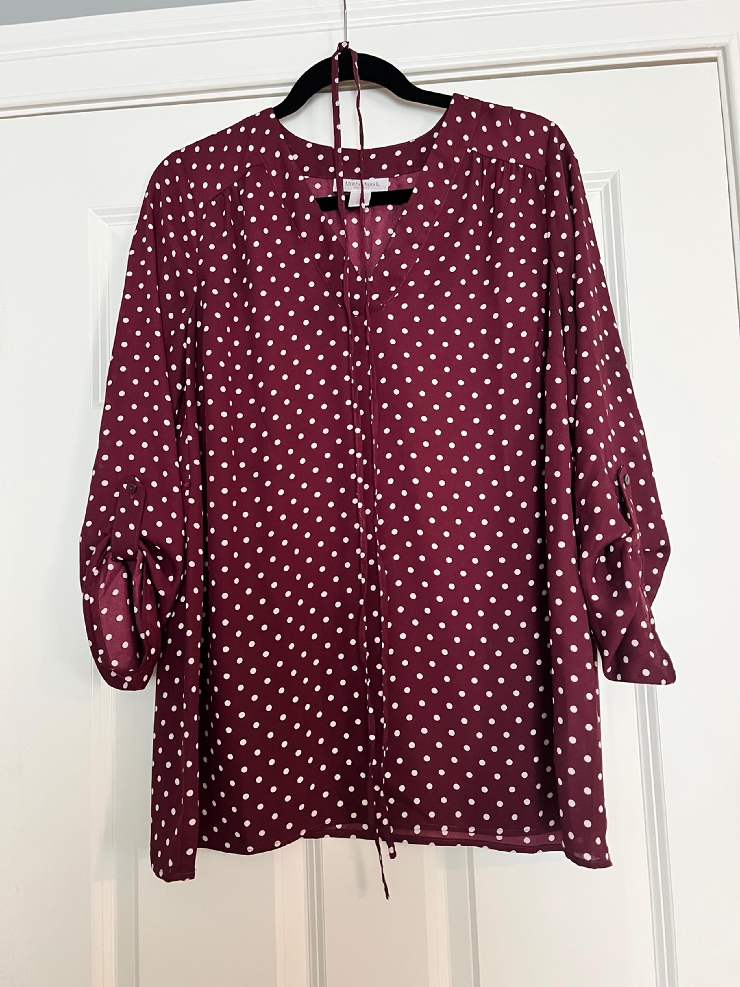 Motherhood Maternity Burgundy Polka Dot Blouse