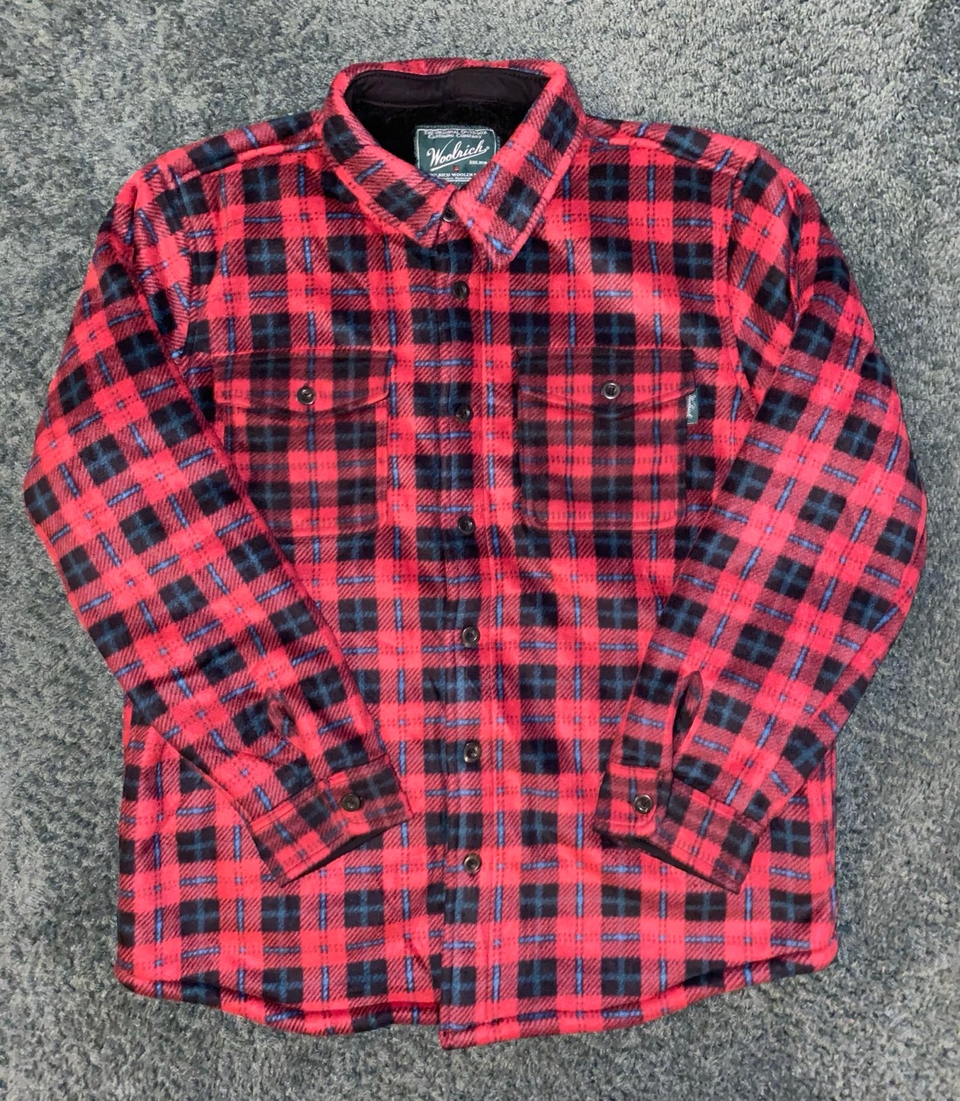 Woolrich Red Plaid Fleece Shirt Jacket Medium Shacket Sherpa