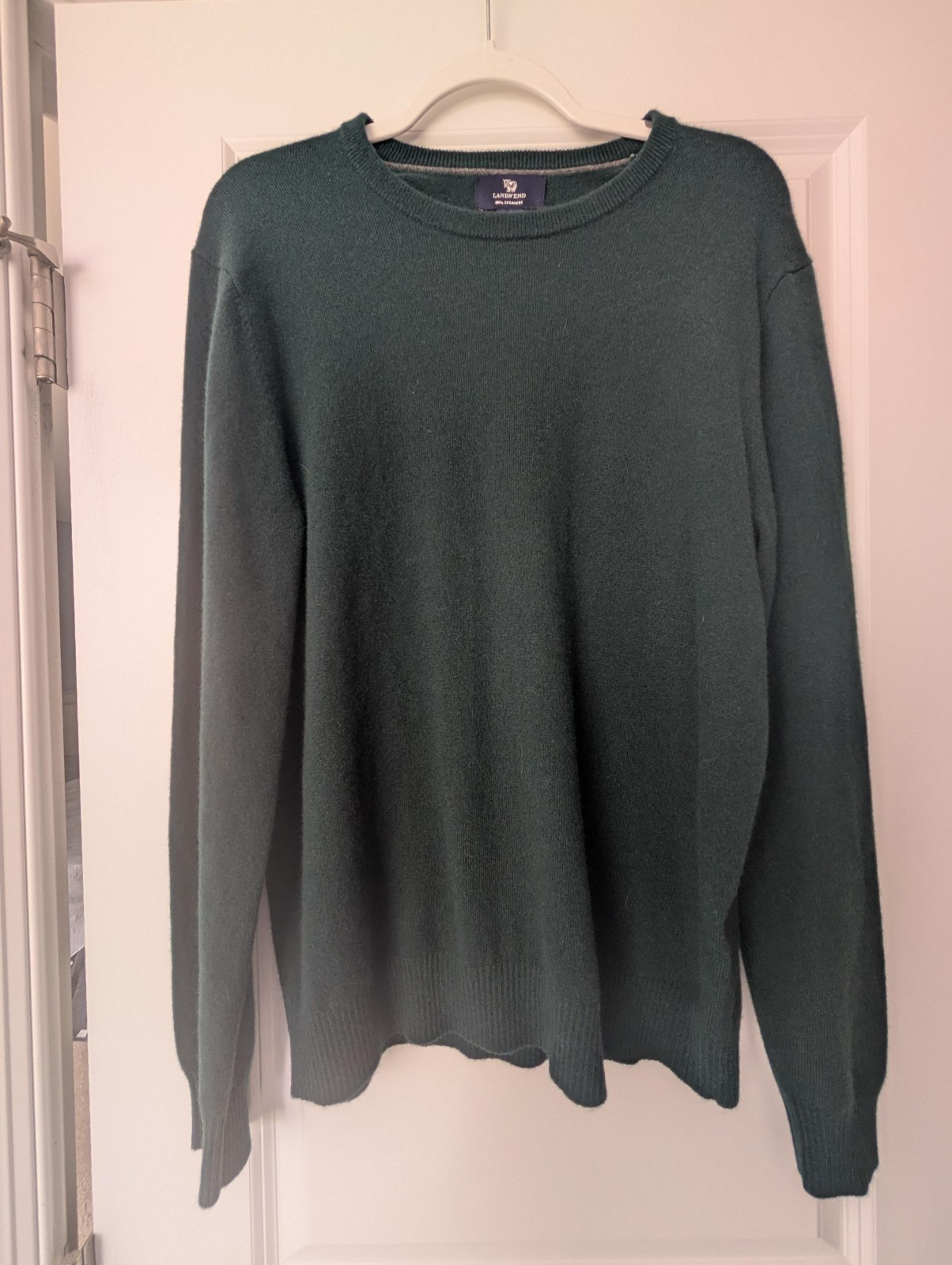 Lands End Sweater Cashmere Men M Green Classic