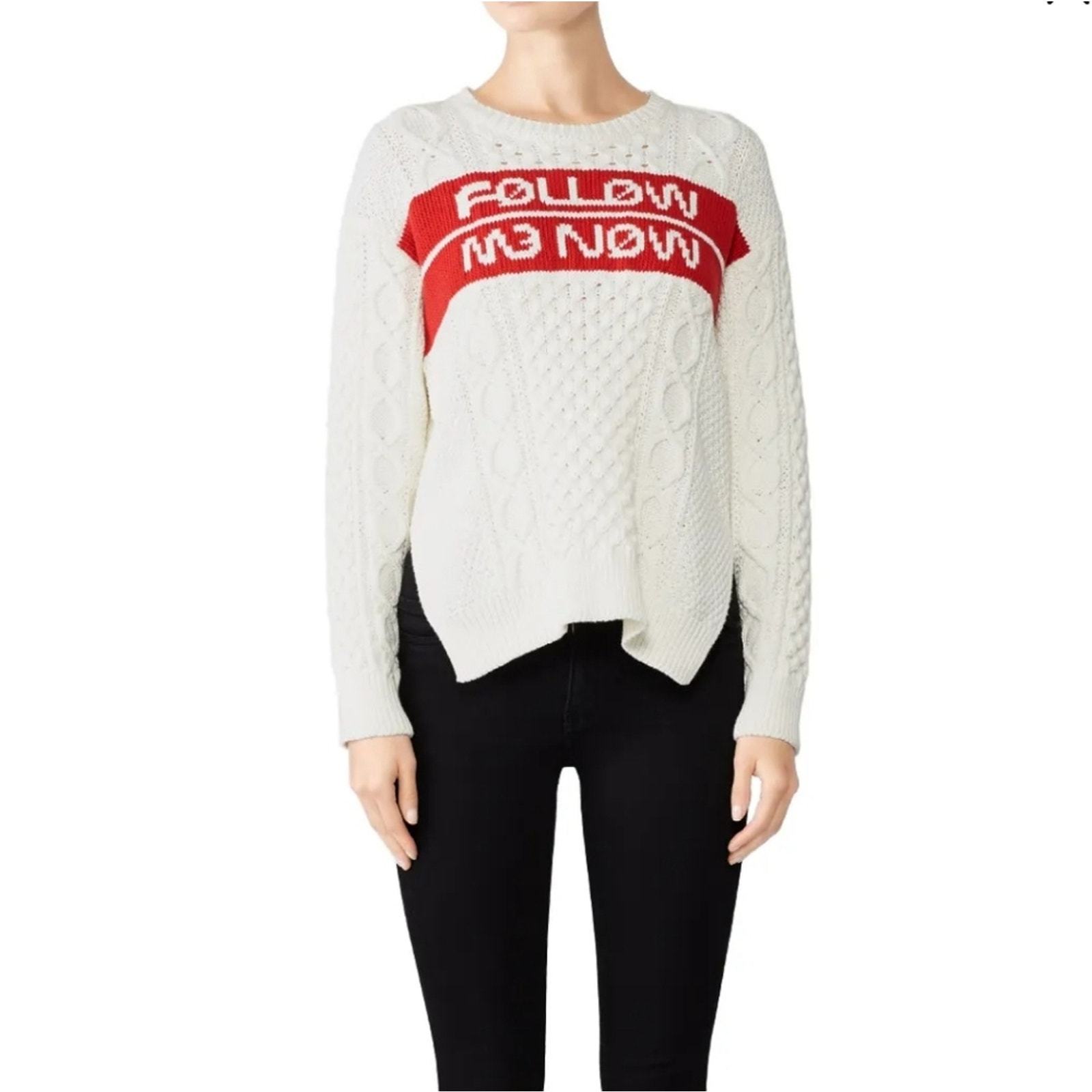 RED Valentino 'Follow Me Now' cream cable knit sweater size M