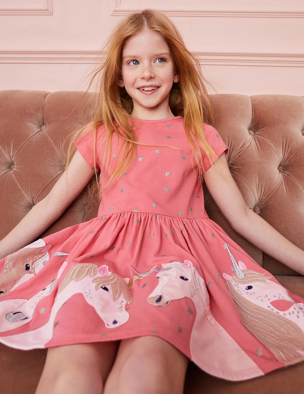 NWT Mini Boden Jersey Unicorn Applique Dress 3-4Y