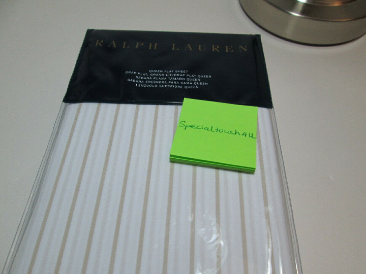 Ralph Lauren Preston Stripe Queen Flat Sheet ~ (Taupe) Vintage Silver and White