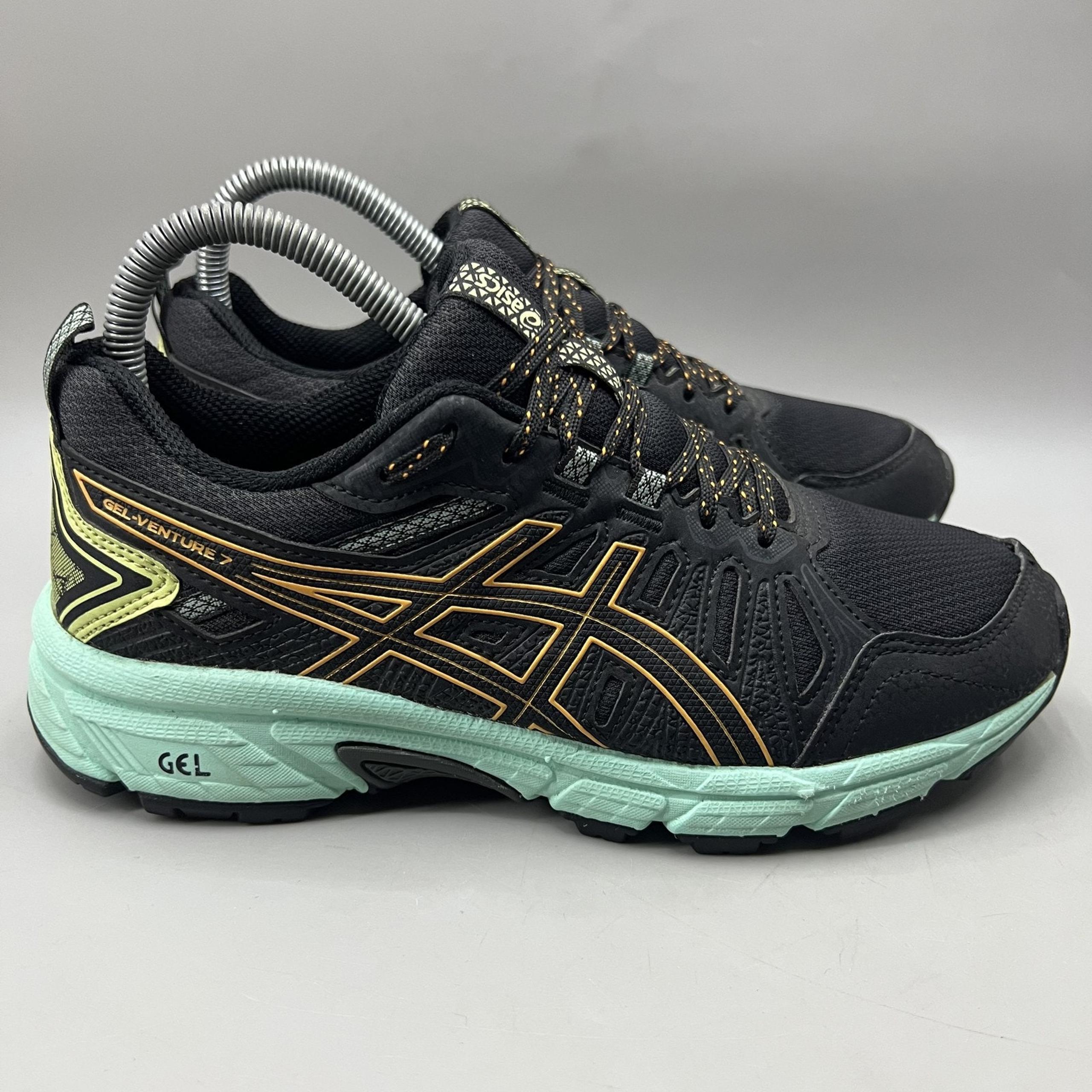 ASICS Gel-Venture 7 Trail Running Shoes Women's 7 Black Green Athletic Sneakers