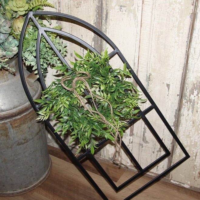 NEW Black 25.5 Industrial Farmhouse Windowpane Wall Decor Arch w/Wreath