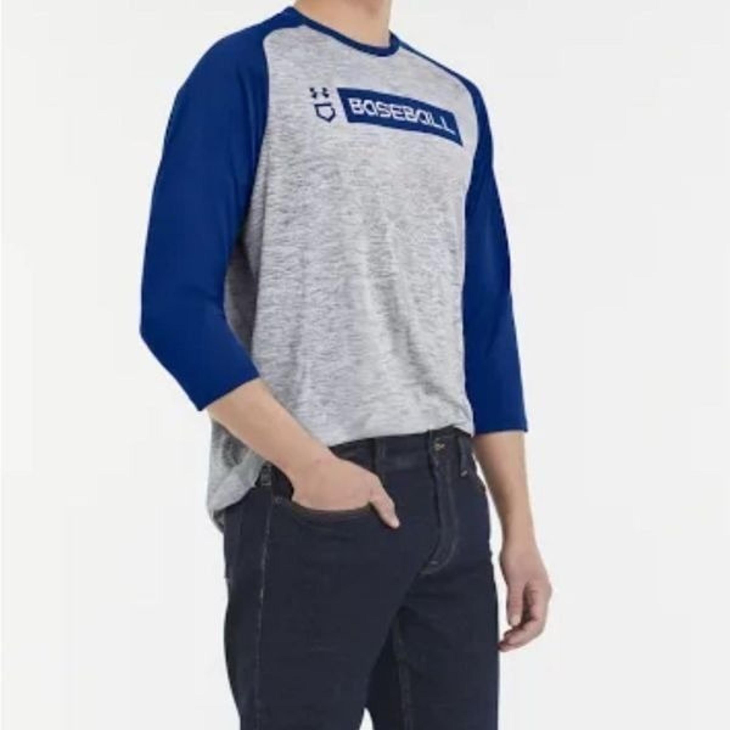 Under Armour Utility 3/4 T-Shirt henley baseball white blue mens M