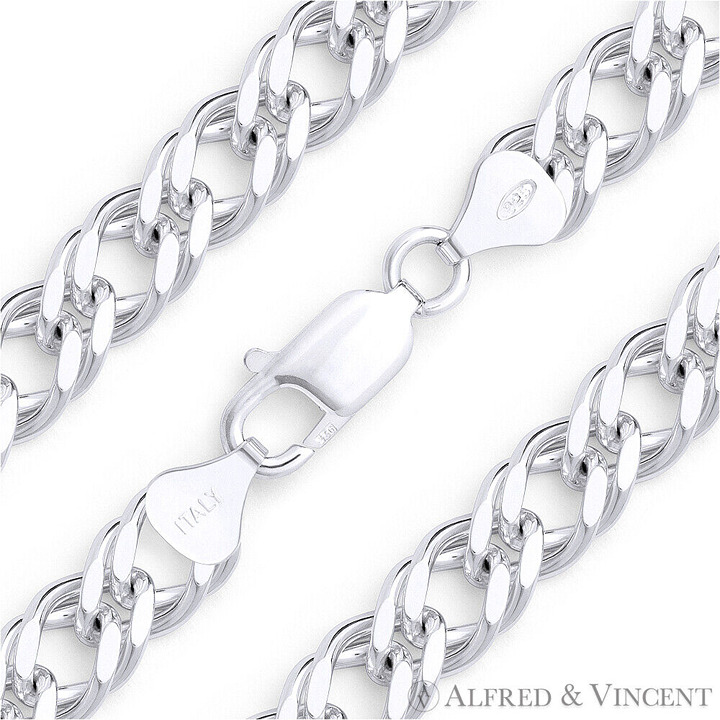 8.3mm Rombo Link Italian Chain Necklace in Solid .925 Sterling Silver - 22
