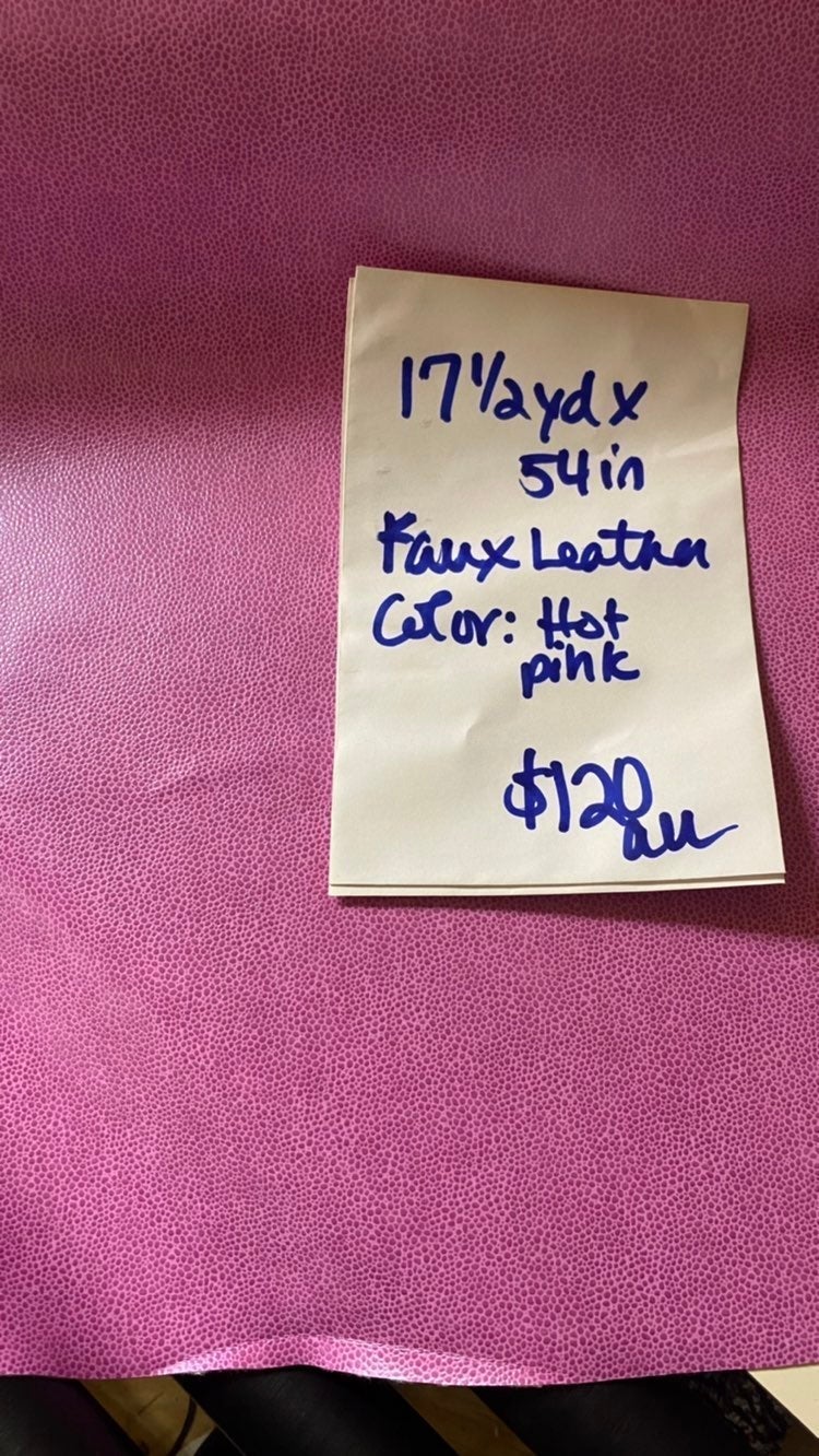 New on bolt 17.5 yards hot pink faux leather(naugahyde)