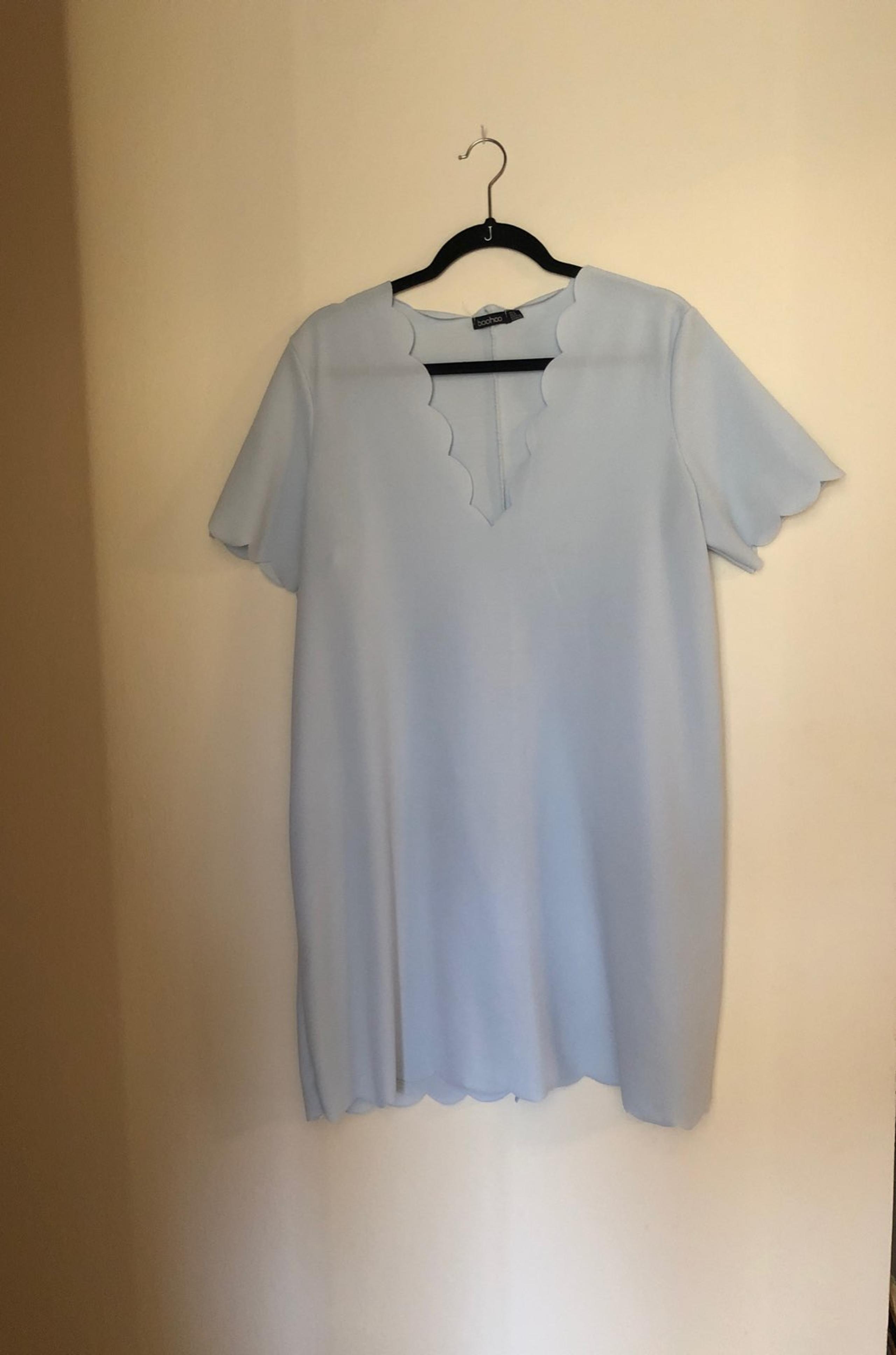 Boohoo Scalloped Hem Baby Blue Dress